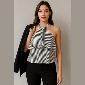Thieves Like Us Nordstrom NWT Women's XS Black Cream Pinstripe Halter Top